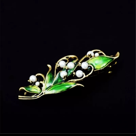 @htraude ❤️NWT Lily of The Valley Hair Clip  Bronze Pearls&Enamel. - Picture 9 of 15
